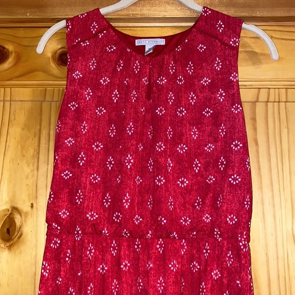 Dana Buchman Sleeveless Sharkbite Dress Red Geo long petite medium flowy women - Picture 5 of 16